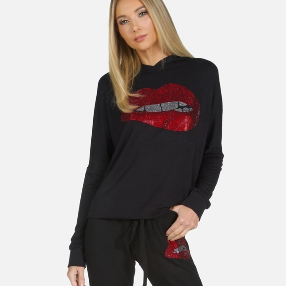 Lauren Moshi Delilah X Crystal Biting Lips hoodie - Picture 3 of 15